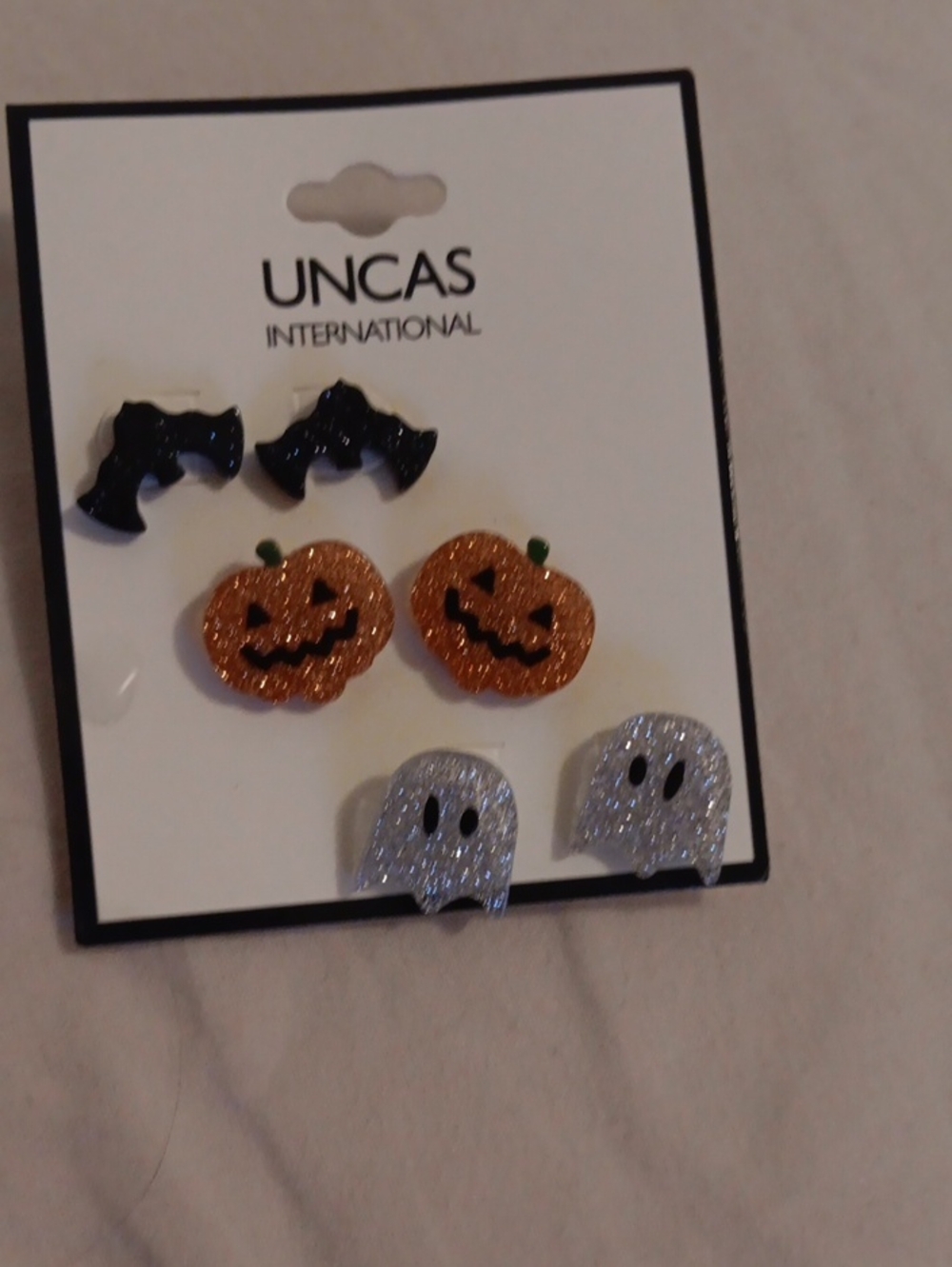 Kids Halloween Earring Set - Orange Pumpkins, Black Bats, Silver Ghosts